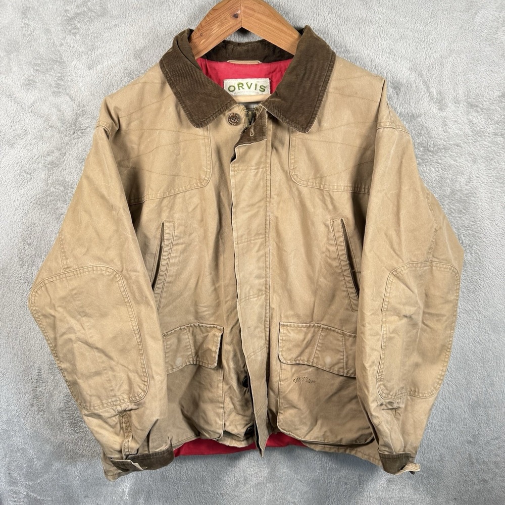 Orvis Hunting Jacket Coat Mens XL Canvas Khaki Field Chore Barn Heavy Vintage
